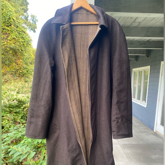 Chrysalis England Reversible Tweed Melton Wool Green Brown Check Overcoat 40 - Picture 11 of 14